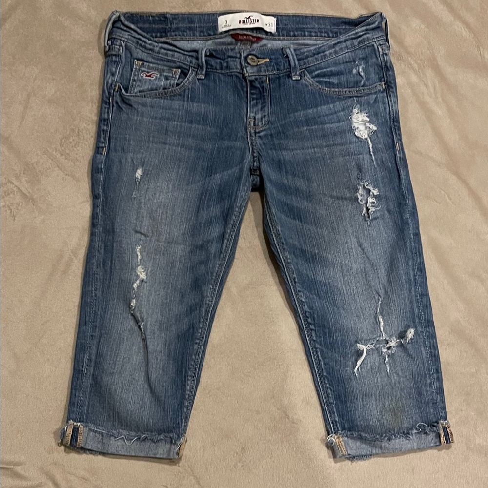 Hollister Blue Ankle Cropped Distressed Jeans